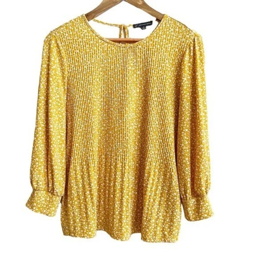 Adrianna Papell Yellow‎ Floral Smocked Blouse Cottagecore S